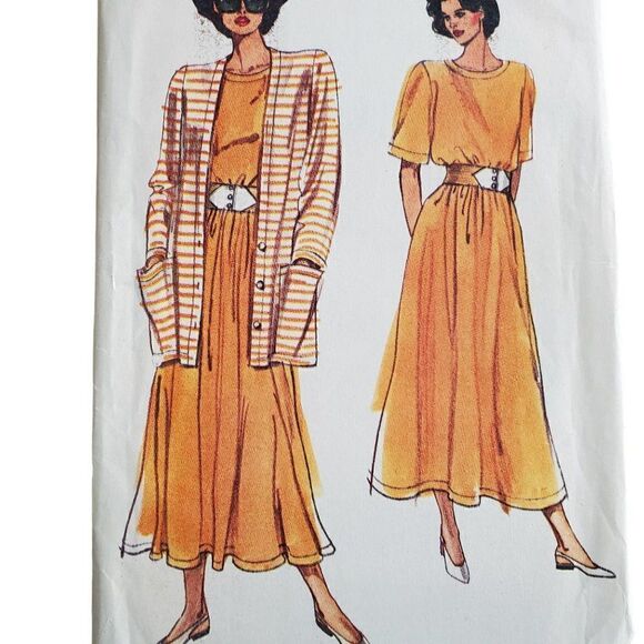 Vintage 90s Vogue Pattern 7752 Uncut Jacket Loose Tunic Dirndl Skirt 14 16 18 - Picture 1 of 4